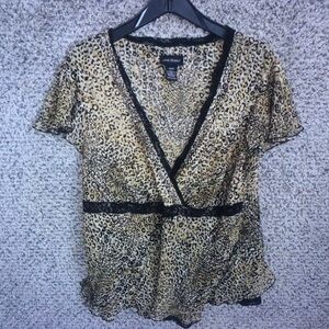 Lane Bryant Yellow Leopard Print Surplice Top with Black Trim